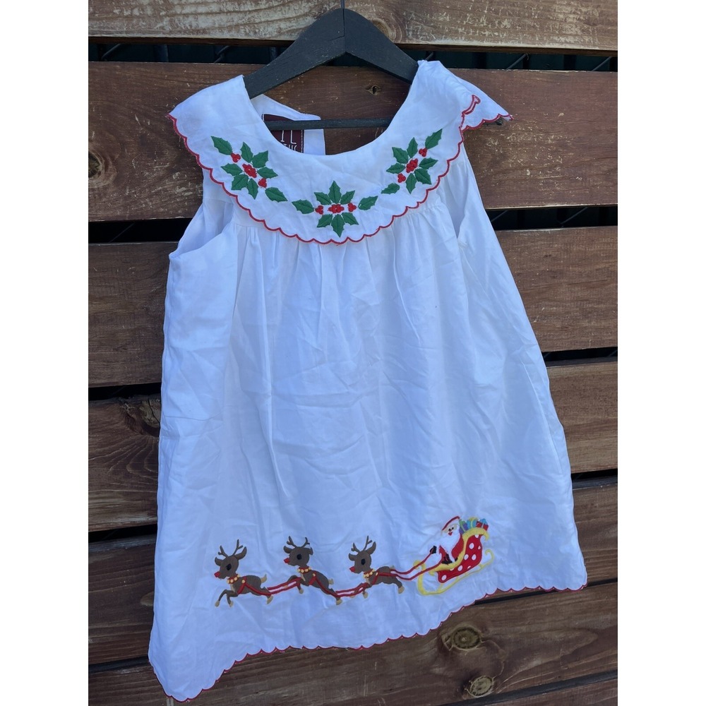 LiL Cactus Girls Embroidered Christmas Santa Reindeers Dress Size‎ 4